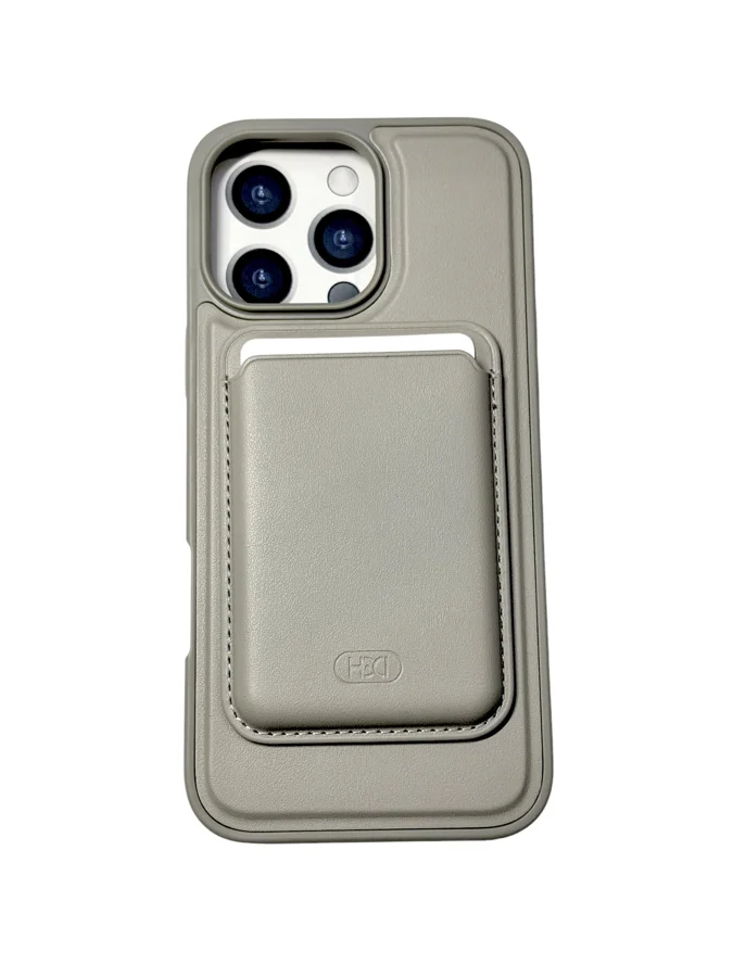 Чехол-накладка HDCI MagSafe Card Holder для iPhone 16 Pro искусственная кожа (серый)